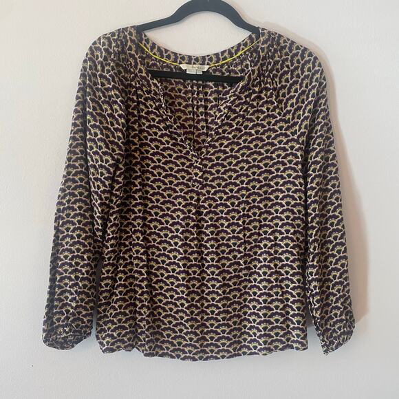 Boden Women's size 6 Purple Green Patterned Lightweight Long Sleeve Blouse Top - Picture 1 of 9